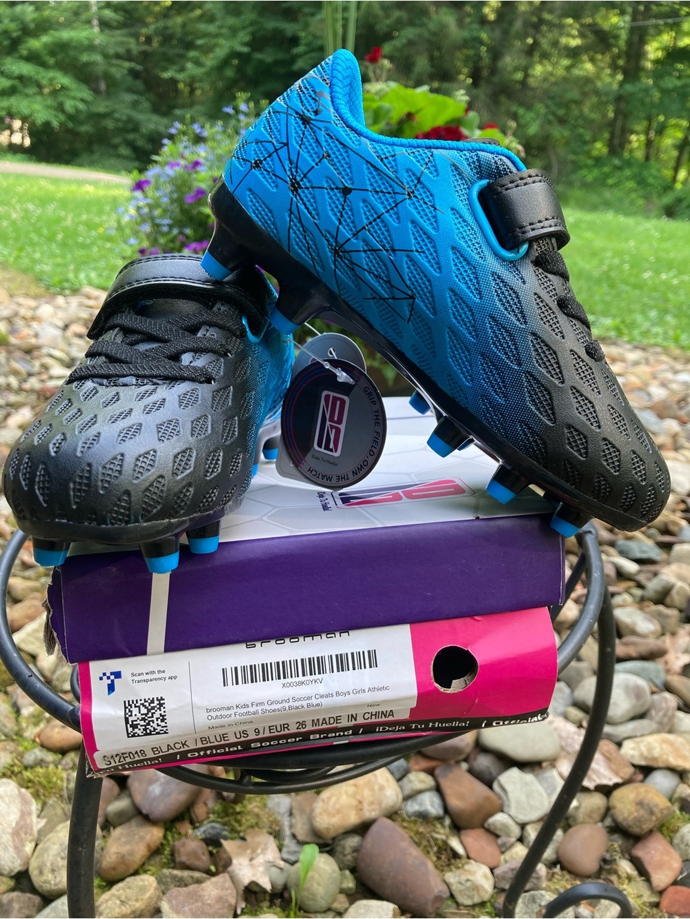 BROOMAN Kids Firm Ground Cleats Blue & Black Gradient size US 9